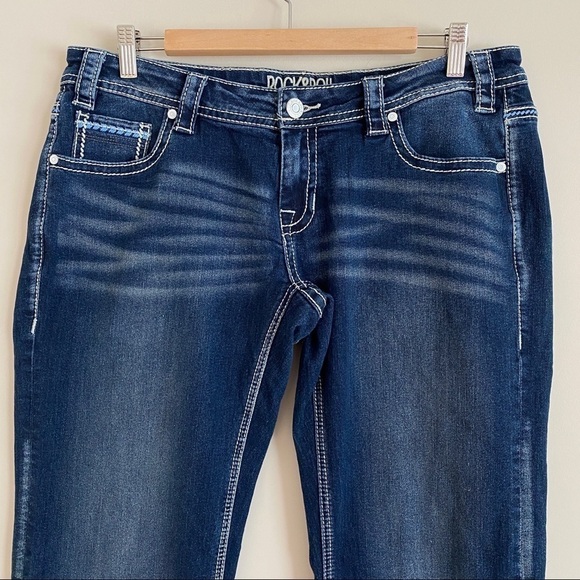 𝅺rock & Roll Cowgirl Riding Jeans Bootcut Women's Sz 33x32 Dark wash - Picture 4 of 10